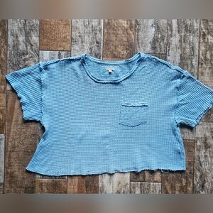 Copy - Anthropologie Pilcro Waffle Knit Cropped Tee Blue - Size Small